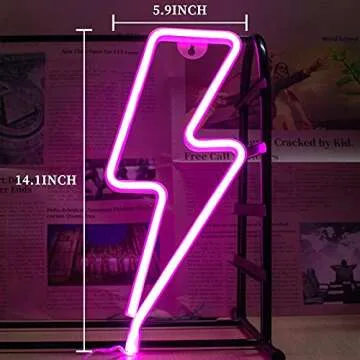 Lightning Neon Signs, Neon Signs for Wall Decor, LED Lightning Bolt Neon Sign, Battery or USB Powered Neon Lights for Bedroom Wall, Halloween, Christmas, Birthday Party, Living Room, Boys Room (Pink)