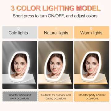 COSYGLOW Travel Makeup Mirror: 3 Color LED Lighting, Touch Screen & Rechargeable