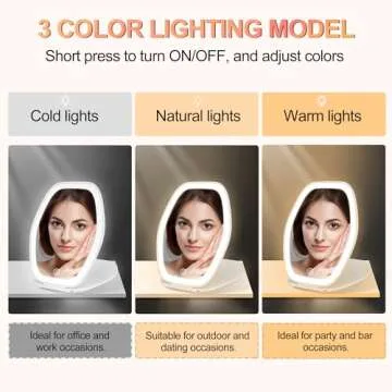 COSYGLOW Travel Makeup Mirror: 3 Color LED Lighting, Touch Screen & Rechargeable