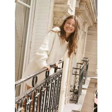 Beaully Women's Oversized Crewneck Pullover Sweaters 2024 Fall Raglan Long Sleeve Tunic Sweater Tops 6108 White M