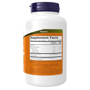 NOW Foods Psyllium Husk Caps 500 mg Natural Fiber Digestive Health