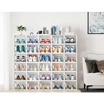 Shoe Storage, 12 Pack X-Large Shoe Organizer for Closet, Shoe Boxes Clear Plastic Stackable Shoe Sto...