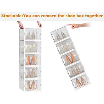 Shoe Storage, 12 Pack X-Large Shoe Organizer for Closet, Shoe Boxes Clear Plastic Stackable Shoe Storage Boxes for Size 13