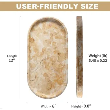 Koville Egypt Natural Marble Tray, 12"x6" Vanity Decorative Tray for Countertop Organizer, Catchall Tray for Perfume, Candles, Jewelry Dish