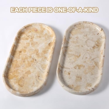 Koville Egypt Natural Marble Tray, 12"x6" Vanity Decorative Tray for Countertop Organizer, Catchall Tray for Perfume, Candles, Jewelry Dish