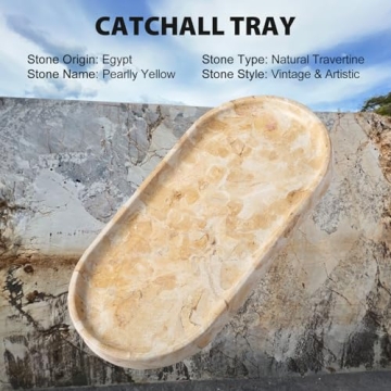 Koville Egypt Natural Marble Tray, 12"x6" Vanity Decorative Tray for Countertop Organizer, Catchall Tray for Perfume, Candles, Jewelry Dish