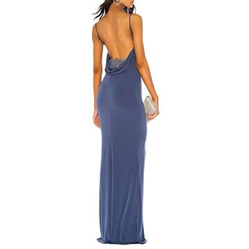 Sexy Ruched Backless One Shoulder Maxi Dress for Women Solid Color Sleeveless Halter Bodycon Party Club Dresses