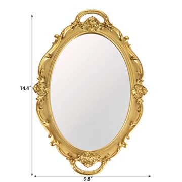 Yujiko Mirrored Tray,Decorative Mirror Tray Vantity Tray Antique Tray for Perfume Cosmetics Makeup Storage Organizer and Display,Dresser Jewelry Organizer,Serving Tray,9.8inch x 14inch (Gold)