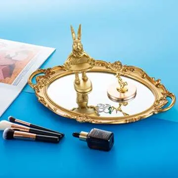Yujiko Mirrored Tray,Decorative Mirror Tray Vantity Tray Antique Tray for Perfume Cosmetics Makeup Storage Organizer and Display,Dresser Jewelry Organizer,Serving Tray,9.8inch x 14inch (Gold)