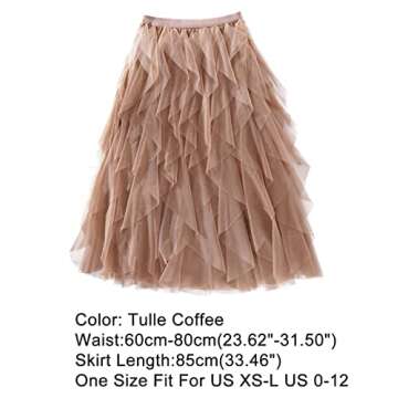 Femiserah Women's Long Rainbow A Line Tulle Tutu Skirts Tiered Skirt Petticoat（One Size, Tulle Cof...