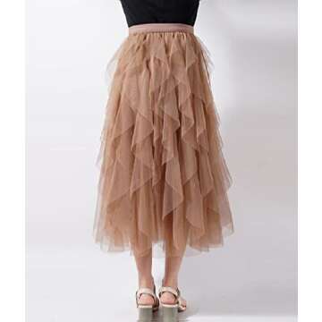 Femiserah Women's Long Rainbow A Line Tulle Tutu Skirts Tiered Skirt Petticoat（One Size, Tulle Coffee