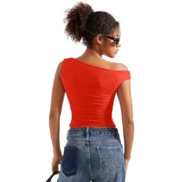 SUUKSESS Women Off Shoulder Tops Sleeveless Shirts Y2K Trendy Going Out Crop Tank Top (Red,S)