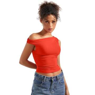 SUUKSESS Women Off Shoulder Tops Sleeveless Shirts Y2K Trendy Going Out Crop Tank Top (Red,S)