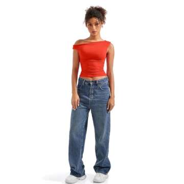 SUUKSESS Women Off Shoulder Tops Sleeveless Shirts Y2K Trendy Going Out Crop Tank Top (Red,S)