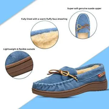 Alpine Swiss Sabine Womens Suede Shearling Slip On Moccasin Slippers Blue 7 M US