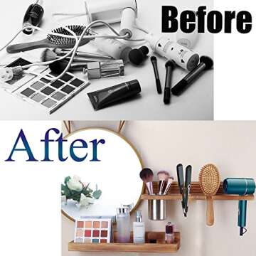 Hair Tool Organizer Wall Mount,2 Layer Rustic Blow Dryer Holder, Wooden Bathroom Organizer Storage s...