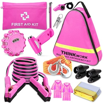THINKWORK Pink Emergency Roadside Assistance Kit for Women