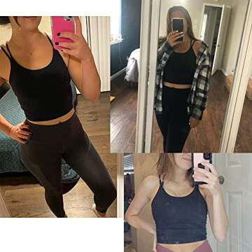 Vorcy Womens Padded Sports Bra Fitness Workout Running Camisole Crop Top with Built in Bra Black