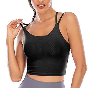 Vorcy Womens Padded Sports Bra Fitness Workout Running Camisole Crop Top with Built in Bra Black