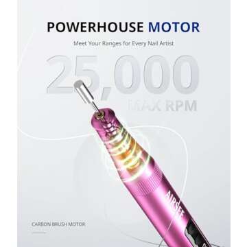 AIRSEE Cordless Electric Nail Drill Machine，Rechargeable 25000RPM E File for Manicure Pedicure Acrylic Polish Gel Remove Professional Portable Fingernail Grinder with 56 Sanding Bands 6 Bits Kit Pink