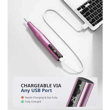 AIRSEE Cordless Electric Nail Drill Machine，Rechargeable 25000RPM E File for Manicure Pedicure Acrylic Polish Gel Remove Professional Portable Fingernail Grinder with 56 Sanding Bands 6 Bits Kit Pink