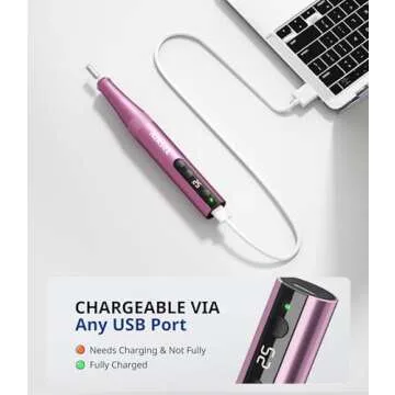 AIRSEE Cordless Electric Nail Drill Machine，Rechargeable 25000RPM E File for Manicure Pedicure Acrylic Polish Gel Remove Professional Portable Fingernail Grinder with 56 Sanding Bands 6 Bits Kit Pink