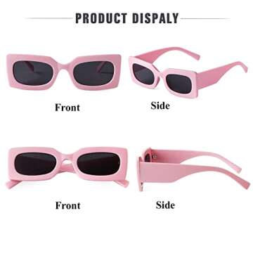JUDOO Retro Rectangle Sunglasses for Women Fashion Oval Lenses Pink Square Frame with UV400 Protection