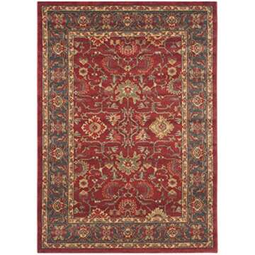SAFAVIEH Mahal Collection Accent Rug - 4' x 5'7", Red & Navy, Traditional Oriental Design, Non-Shedd...