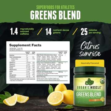Organic Muscle Super Greens Powder with Superfoods and Probiotics