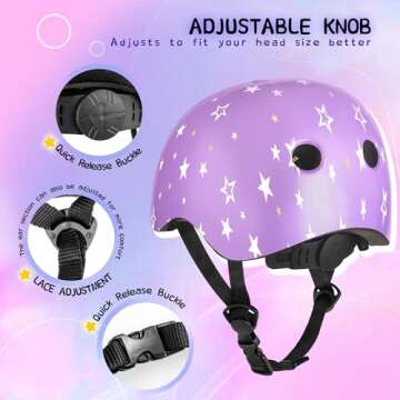 SULIFEEL Kids Bike Helmet for Boys and Girls Adjustable Toddler Skateboard Helmet for Multi-Sports Scooter Cycling Roller Skating Unicorn Purple