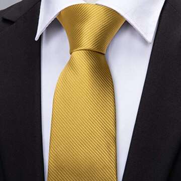 Barry.Wang Mens Ties Silk Tie Pocket Square Cufflinks Set Woven Designer Gold