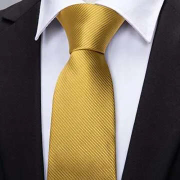 Barry.Wang Mens Ties Silk Tie Pocket Square Cufflinks Set Woven Designer Gold