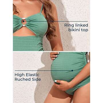 Summer Mae Maternity Swimsuit One Piece Bathing Suit O-Ring Front Pregnancy Swimwear Large Balsam Green