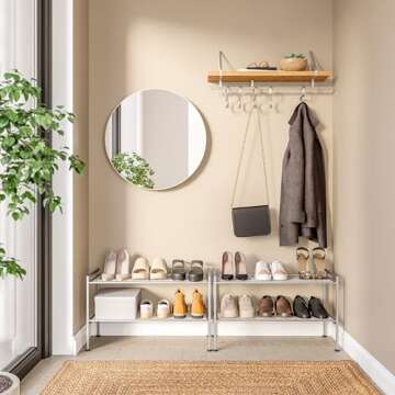 Seville Classics 2-Tier Iron Mesh Utility Shoe Rack, Chrome