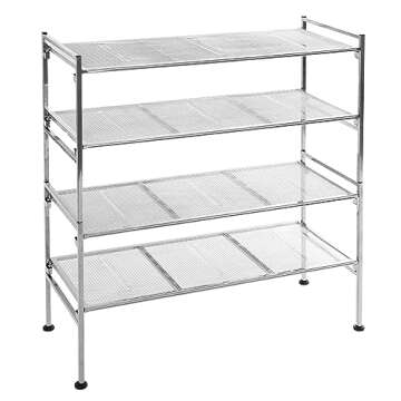 Seville Classics 2-Tier Iron Mesh Utility Shoe Rack, Chrome