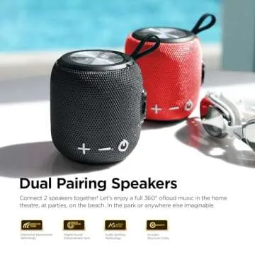 Sanag Portable Speaker, Bluetooth 5.0 Dual Pairing Wireless Mini Speaker, 360 HD Surround Sound & Rich Stereo Bass 24H Playtime IP67 Waterproof for Travel Outdoors Home and Party Black