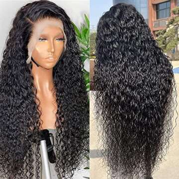 Water Wave Lace Front Wigs Human Hair Wigs for Women HD 13x4 Glueless Lace Frontal Wigs Human Hair Pre Plucked with Baby Hair Wet and Wavy Wigs Human Hair 180% Density Natural Color (24 Inch)