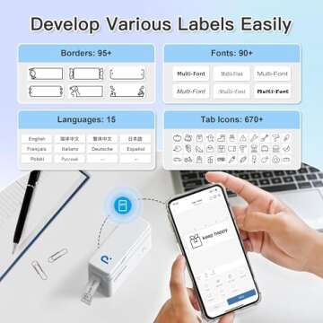 POLONO P31S Label Maker Machine with Tape, Portable Thermal Printer, Portable Bluetooth Label Printer for Organizing Storage Office Home, Sticker Maker Mini Label Maker with Multiple Templates, White