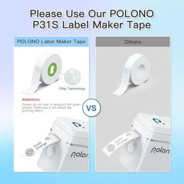 POLONO P31S Label Maker Machine with Tape, Portable Thermal Printer, Portable Bluetooth Label Printer for Organizing Storage Office Home, Sticker Maker Mini Label Maker with Multiple Templates, White