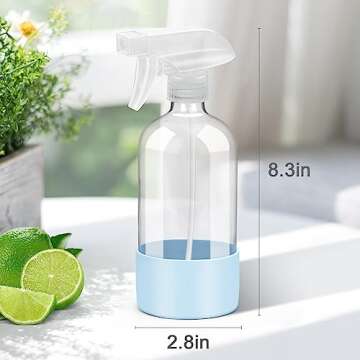 Rionisor Glass Spray Bottles with Silicone Sleeve Protection, Empty 16 oz Refillable Containers, Reusable Spray Bottles with Adjustable Nozzle for Hair, Cleaning Solutions, Essential Oils 1 Pack Blue