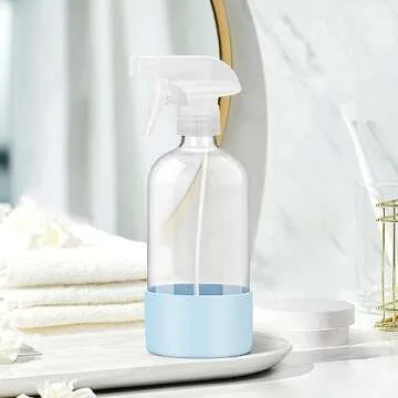 Rionisor Glass Spray Bottles with Silicone Sleeve Protection, Empty 16 oz Refillable Containers, Reusable Spray Bottles with Adjustable Nozzle for Hair, Cleaning Solutions, Essential Oils 1 Pack Blue