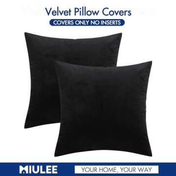 MIULEE Pack of 2, Velvet Soft Solid Decorative Square Throw Pillow Covers Set Cushion Cases Pillowcases for Home, Sofa Bedroom Car 18 x 18 Inch 45 x 45 Cm, Black