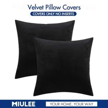 MIULEE Pack of 2, Velvet Soft Solid Decorative Square Throw Pillow Covers Set Cushion Cases Pillowcases for Home, Sofa Bedroom Car 18 x 18 Inch 45 x 45 Cm, Black