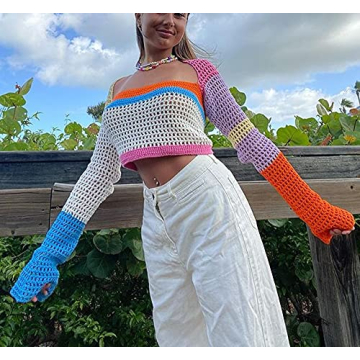 Chic Women Y2k Long Sleeve Crochet Knit Top