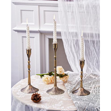 YOUTUOY Handmade Taper Vintage Candle Holders, Set of 3 Candle Sticks Holder Decor, Candlestick Holders (Bronze)