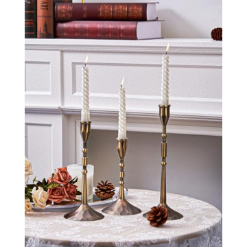 YOUTUOY Handmade Taper Vintage Candle Holders, Set of 3 Candle Sticks Holder Decor, Candlestick Holders (Bronze)