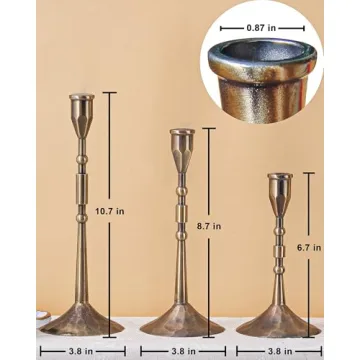 YOUTUOY Handmade Taper Vintage Candle Holders, Set of 3 Candle Sticks Holder Decor, Candlestick Holders (Bronze)