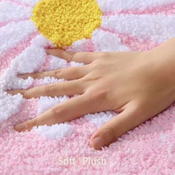 QJHOMO Pink Bathroom Rugs Cute Daisy Bath Mat White and Yellow Flower Decor Rug Non Slip Floor Carpe...