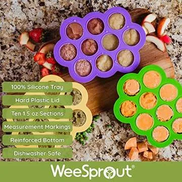 WeeSprout Silicone Freezer Tray - Clip On Lid for Baby Food, Purees & More (Bright Purple, Ten 1.5oz...