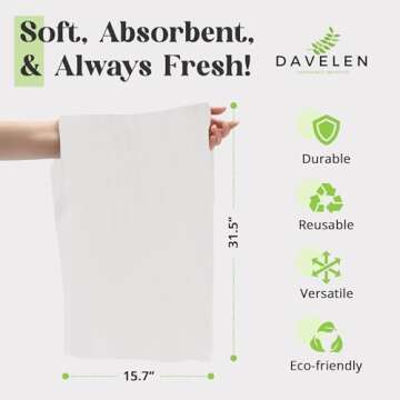 DAVELEN Disposable Large Luxury Towels (50-Count) Spa and Salon Quality Softness for Guests, Clients | Hair, Face, Body Use | Luxurious Comfort, Ecofriendly | Towels Size: 31.5” x 15 (white)